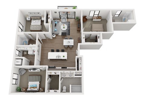 Floor plan for 3 beds, 3 baths, 1455 sqft
